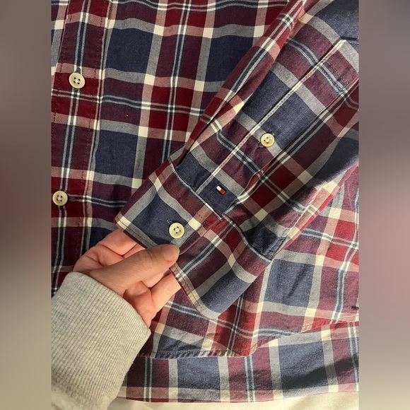 Tommy Hilfiger Slim Fit Button Down Dress Shirt Oxford Plaid Blue Red - Picture 5 of 7